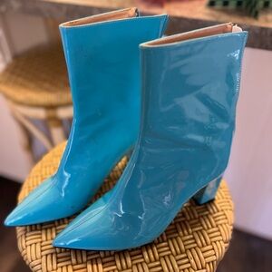 Stylish Blue Patent Leather Ankle Boots